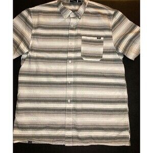 Vans Shirt Mens Large Short Sleeve Button Front Striped Gray White Casual Pocket